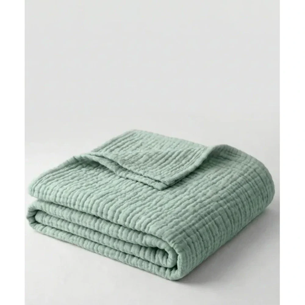 The Fleece Company Muslin Cotton Throw Blanket Sage Green 150x200cm Large